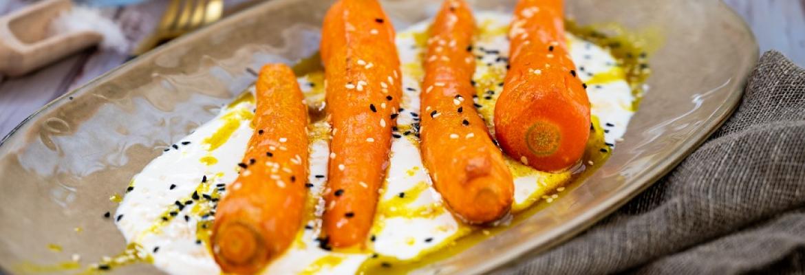 Roasted carrots with browned curry butter and feta yogurt
