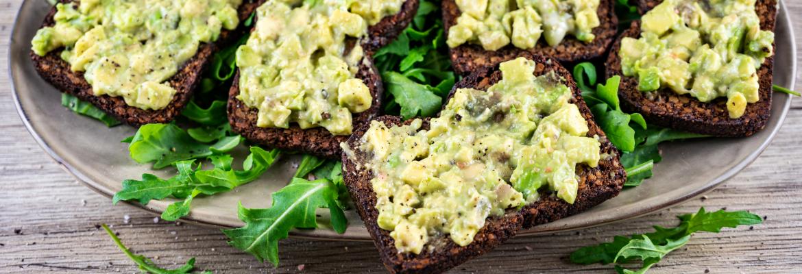 KetoSlices with avocado cream and arugula